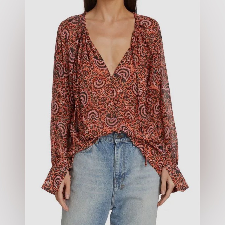Nwt A.L.C. Semi Sheer Silk Flowy Blouse Tie Neck Size 0.